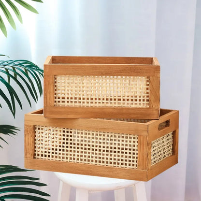 panier de rangement en bois vintage