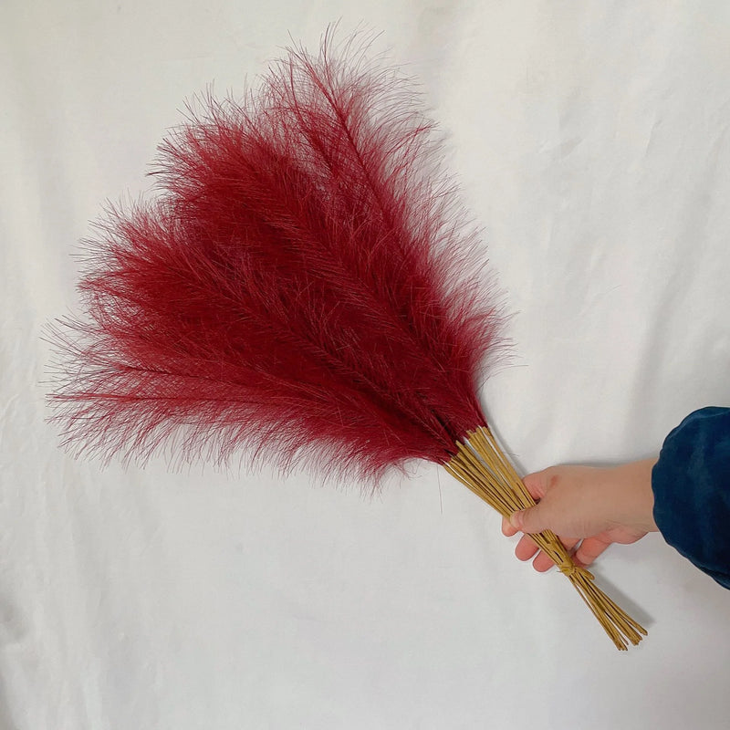 Flores artificiales de Pampas esponjosa con tallo marrónPlantas artificiales