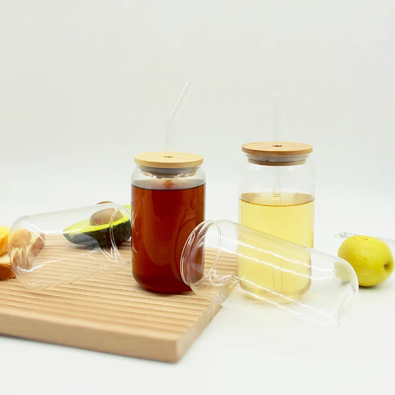 Vasos de cristal con tapa de bambú y pajita - Set de 4/6 unidadesVasosHome & Garden > Kitchen & Dining > Tableware > Drinkware > Tumblers