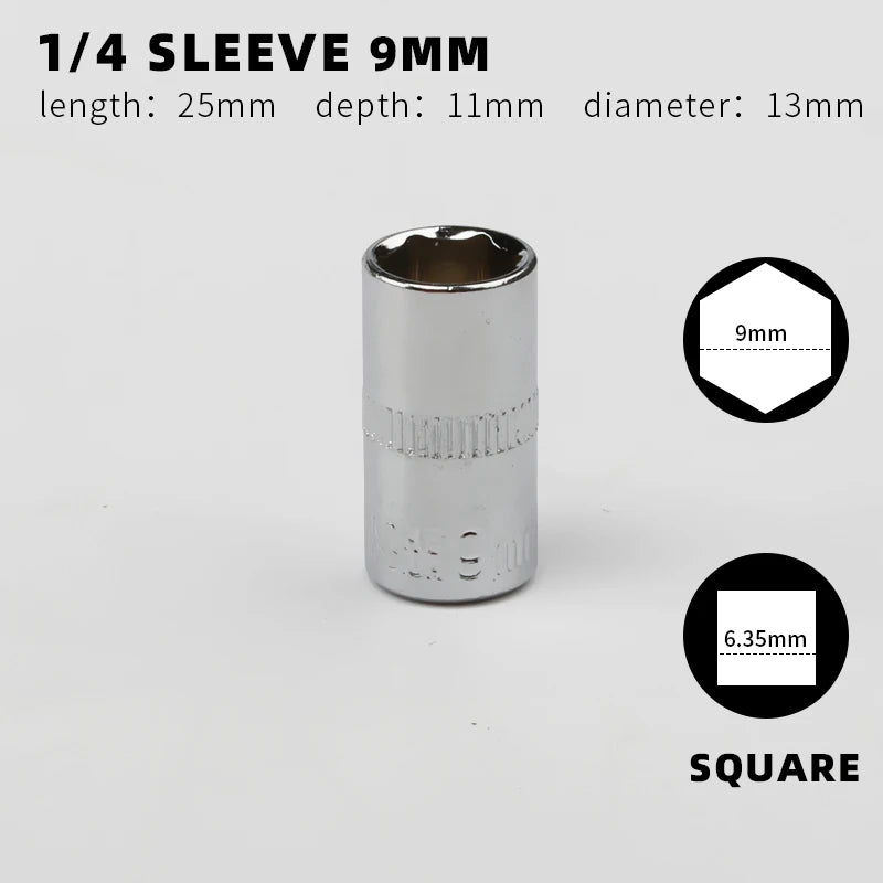 Juego de vasos para llave de impacto de 1/4" con 12 Puntas de 4 a 14mmLlaves de vasoHardware > Tool Accessories > Tool Sockets