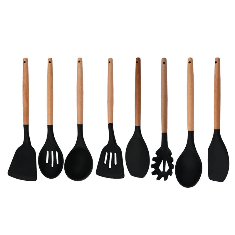 Juego de utensilios para cocina de silicona antiadherentes con mango de maderaUtensilios de cocinaHome & Garden > Kitchen & Dining > Kitchen Tools & Utensils > Kitchen Utensil Sets