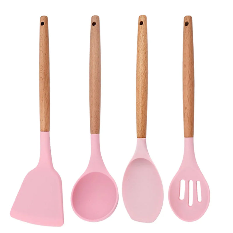 Juego de utensilios para cocina de silicona antiadherentes con mango de maderaUtensilios de cocinaHome & Garden > Kitchen & Dining > Kitchen Tools & Utensils > Kitchen Utensil Sets
