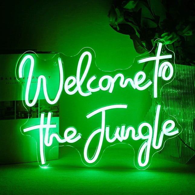 Letrero de neón con luz LED decorativo para pared bienvenido a la jungla