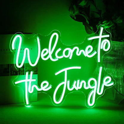 Letrero de neón con luz LED decorativo para pared bienvenido a la jungla