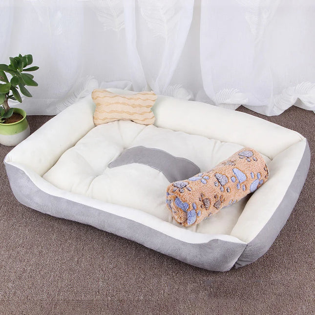 Lit d'hiver avec coussin et couverture pour chien