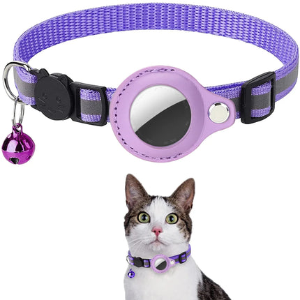 Collar with GPS holder and removable reflective strips for cats