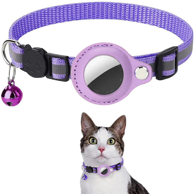 Collar con soporte para gps y tiras reflectantes desmontables para gatos