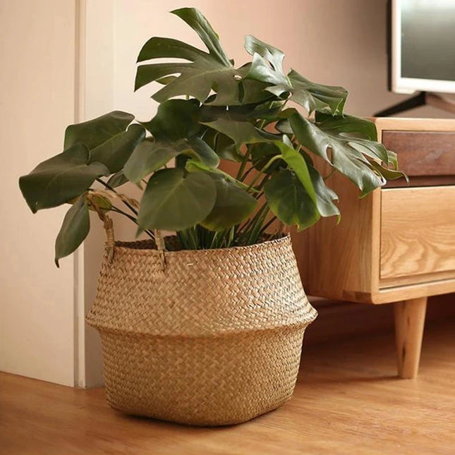 Woven Straw Flower Pot Basket with Handles