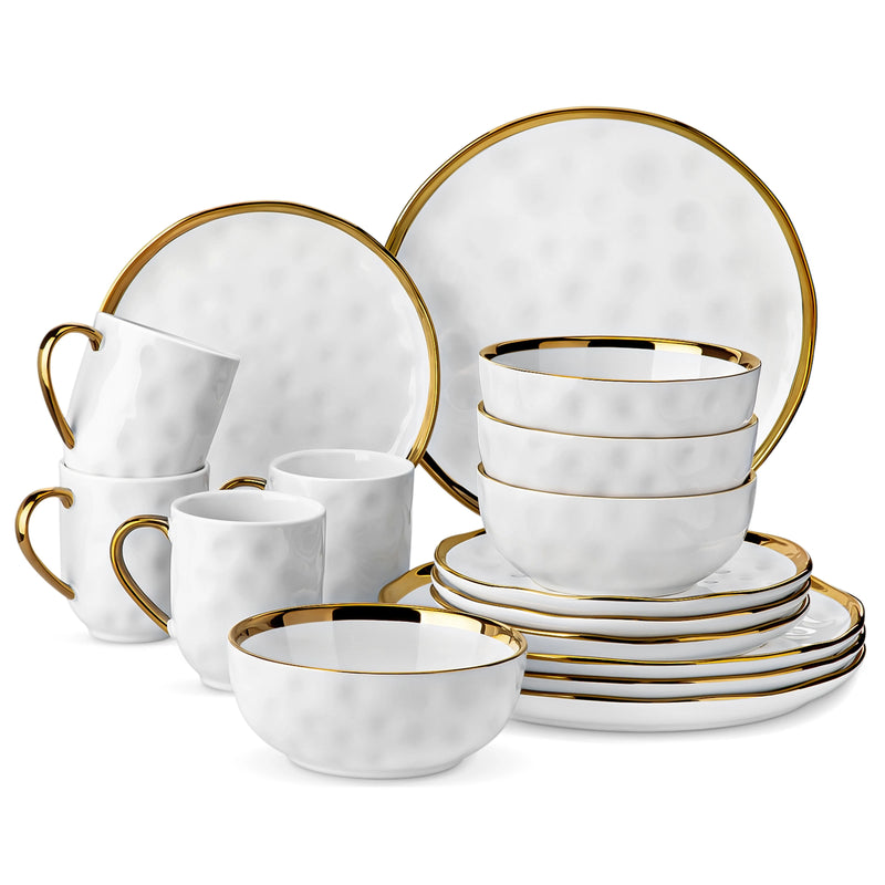 Vajilla artesanal blanca con filo dorado 16/32 piezas | gresVajillas completasHome & Garden > Kitchen & Dining > Tableware > Dinnerware > Dinnerware Sets