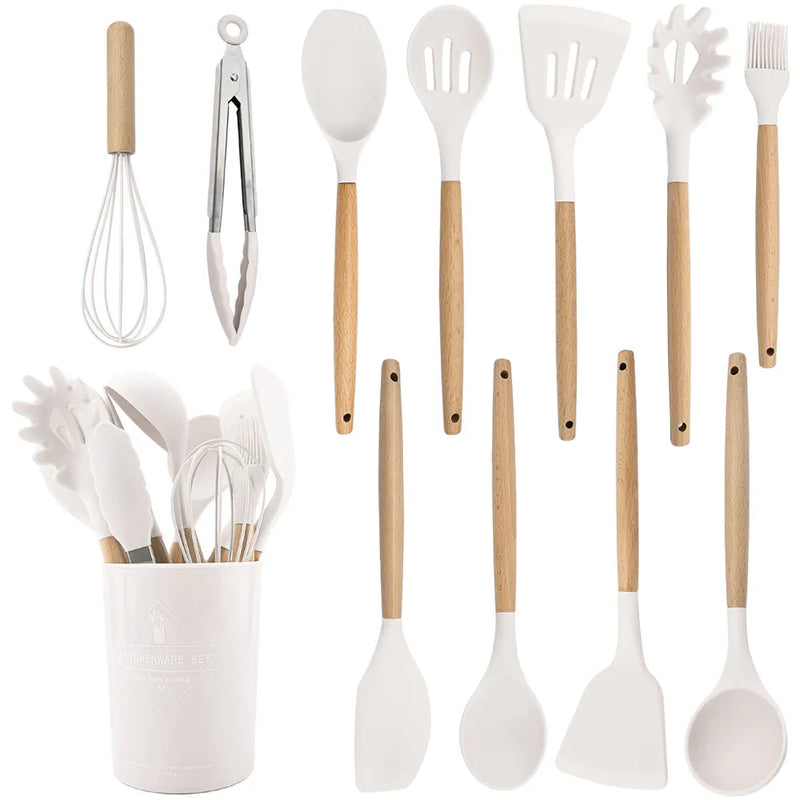 Juego de utensilios para cocina de silicona antiadherentes con mango de maderaUtensilios de cocinaHome & Garden > Kitchen & Dining > Kitchen Tools & Utensils > Kitchen Utensil Sets