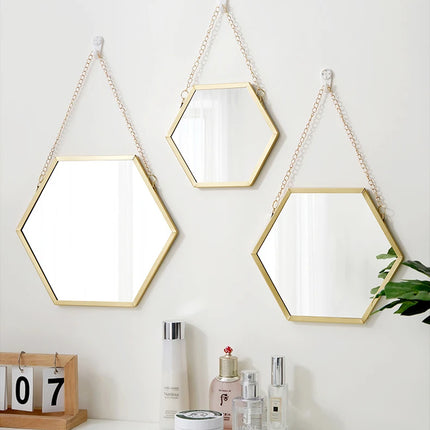 Hexagonal acrylic mirror with hanging chain