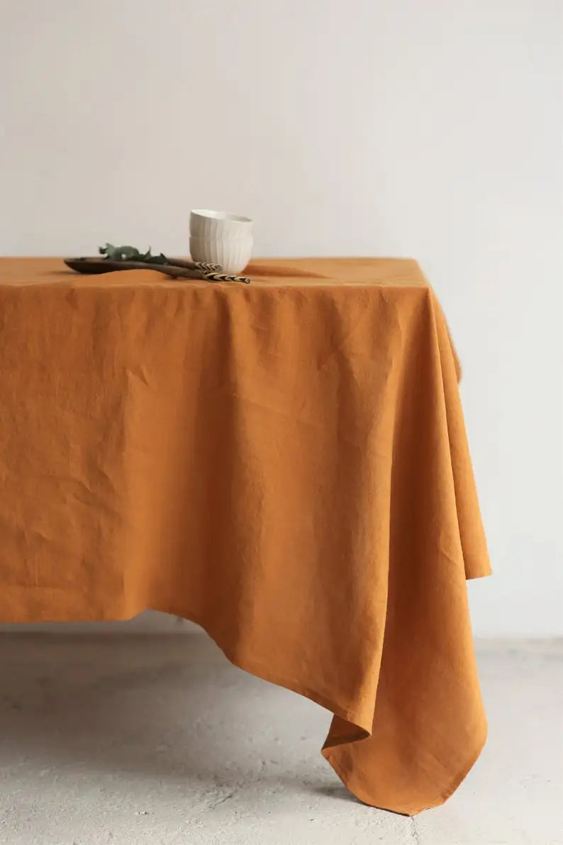 Rustic style linen fabric tablecloth 90cm - 200cm