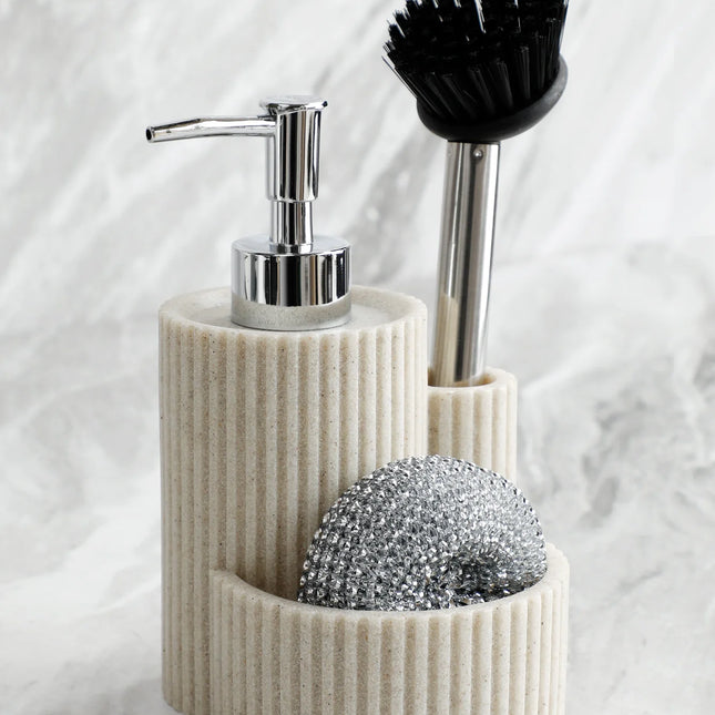 Dispensador de jabón de cocina 3 en 1 | Botella recargable con soporte para esponja y cepillo | Incluye esponja y cepilloDispensadores de jabónHome & Garden > Bathroom Accessories > Soap & Lotion Dispensers