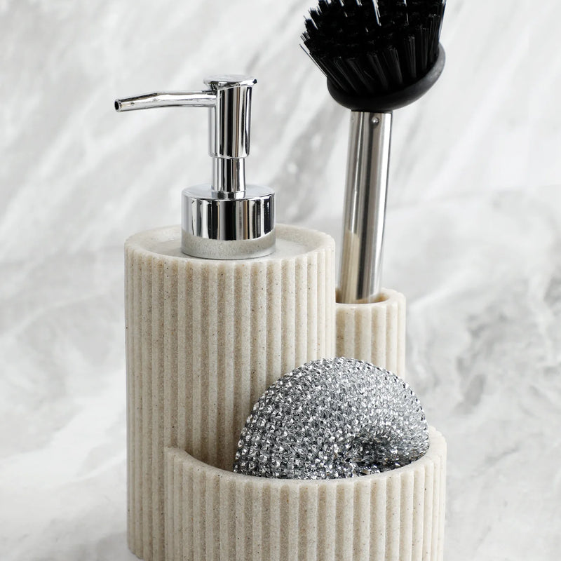 Dispensador de jabón de cocina 3 en 1 | Botella recargable con soporte para esponja y cepillo | Incluye esponja y cepilloDispensadores de jabónHome & Garden > Bathroom Accessories > Soap & Lotion Dispensers