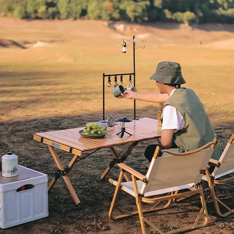 Estante de almacenamiento portátil de aleación de aluminio para camping con ganchos colgadoresEstantesUncategorized