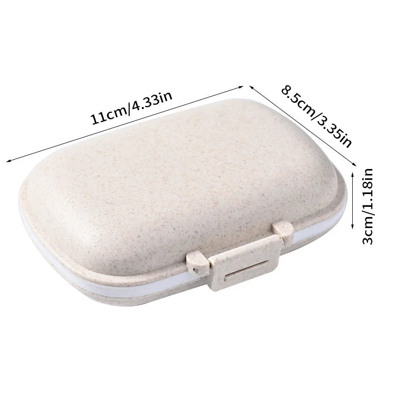 Pastillero de viaje con 8 compartimentos | Caja portátil para medicamentos y suplementos | Material ecológico de paja de trigo (11 × 8,5 × 3 cm)PastillerosHealth & Beauty > Health Care > Pillboxes