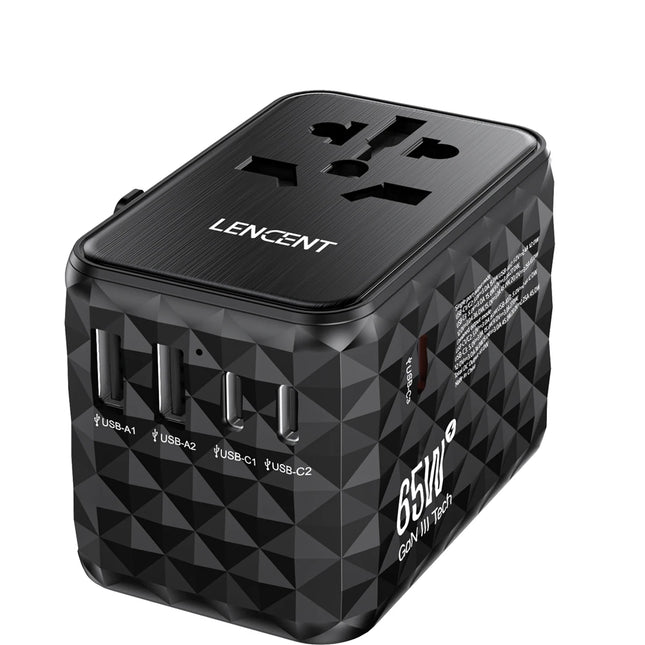 Adaptador de viaje universal GaN 65 W con 3 USB-C, 2 USB-A y toma AC (EU/UK/US/AUS)RegletasElectronics > Electronics Accessories > Power > Power Adapters & Chargers