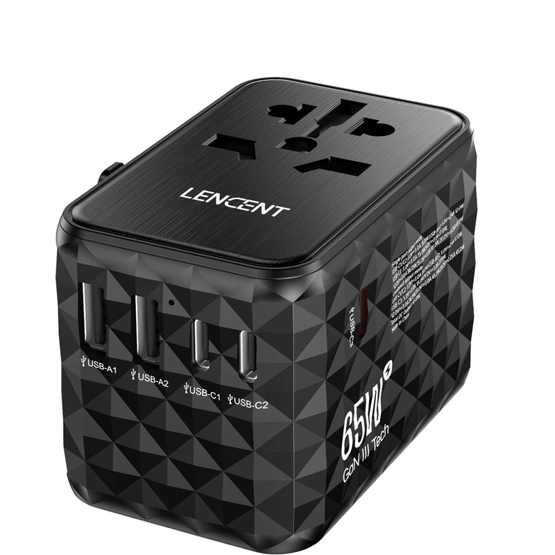 Adaptador de viaje universal GaN 65 W con 3 USB-C, 2 USB-A y toma AC (EU/UK/US/AUS)RegletasElectronics > Electronics Accessories > Power > Power Adapters & Chargers