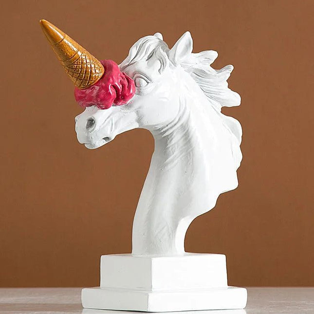 Statue tête de cheval crème glacée rouge, artisanat en résine pour décoration moderne