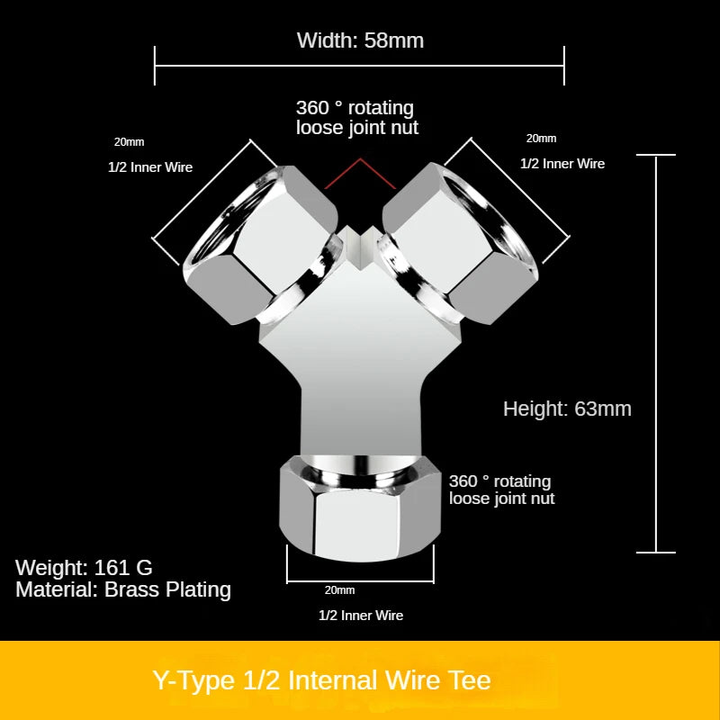 Divisor de grifo 1/2” de latón macizo · Conector en T tres vías · Una entrada y dos salidas para mangueras y tuberíasAdaptadoresHardware > Plumbing > Plumbing Fittings & Supports > Pipe Connectors