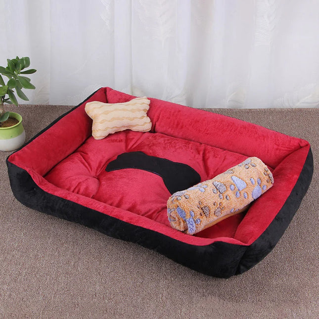 Cama de invierno con cojín y manta para perros