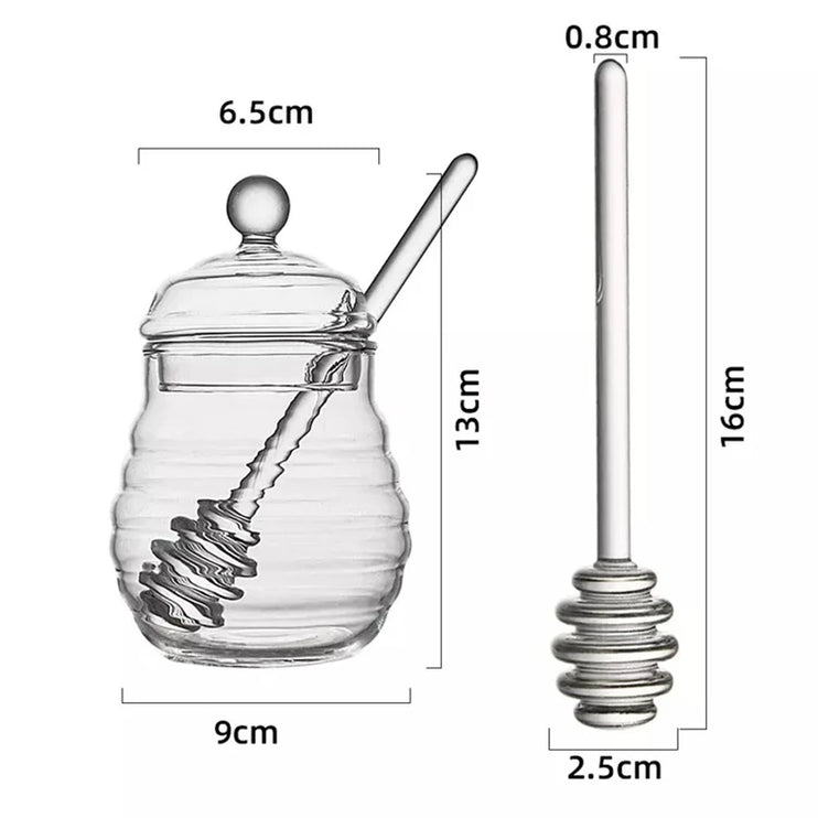 Tarro de cocina para almacenar miel con tapa y cuchara de vidrio