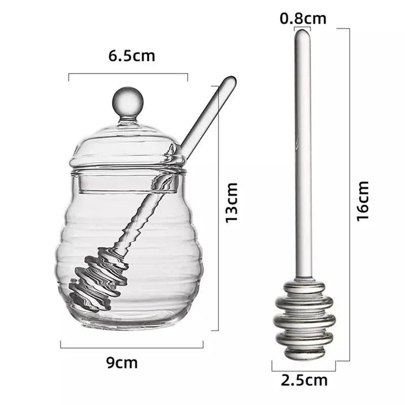 Kitchen honey storage jar with lid and glass spoon