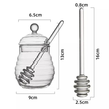 Pot de stockage de miel de cuisine avec couvercle et cuillère en verre