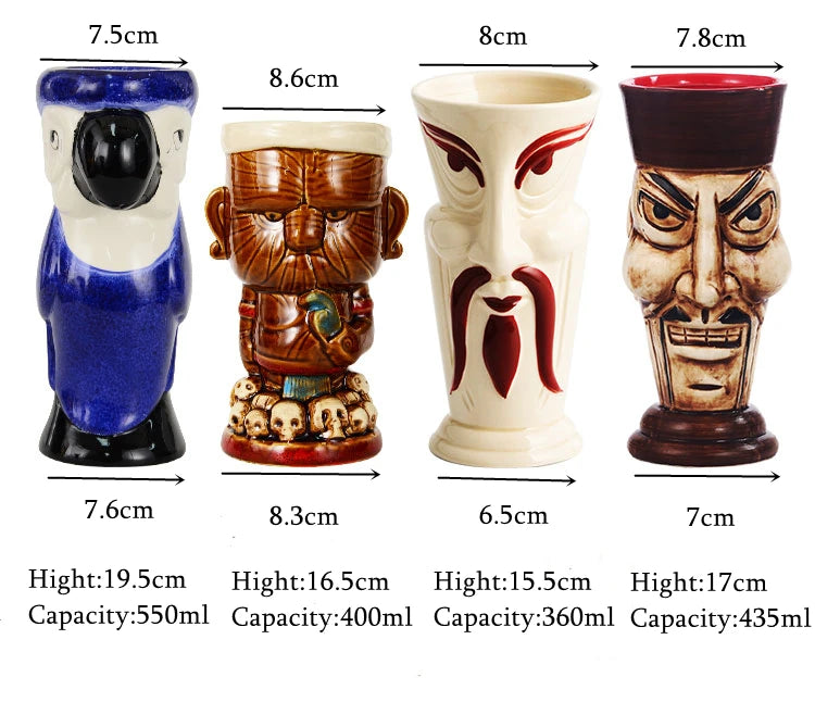 Jarras y vasos tiki de cerámica con inspiración hawaiana de 300 a 700 ml