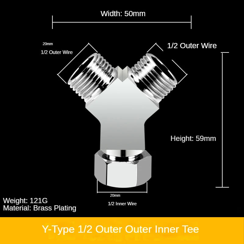 Divisor de grifo 1/2” de latón macizo · Conector en T tres vías · Una entrada y dos salidas para mangueras y tuberíasAdaptadoresHardware > Plumbing > Plumbing Fittings & Supports > Pipe Connectors