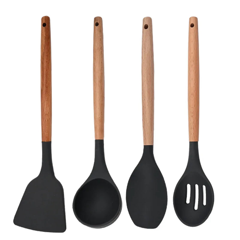 Juego de utensilios para cocina de silicona antiadherentes con mango de maderaUtensilios de cocinaHome & Garden > Kitchen & Dining > Kitchen Tools & Utensils > Kitchen Utensil Sets