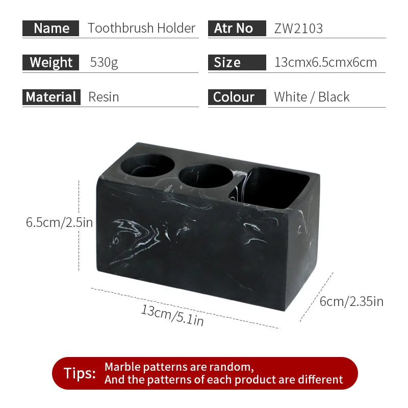 Portacepillos de dientes de resina efecto mármol | Organizador de baño para cepillos y pasta dental | Disponible en blanco o negroSoportes para cepillos de dientesHome & Garden > Bathroom Accessories > Toothbrush Holders