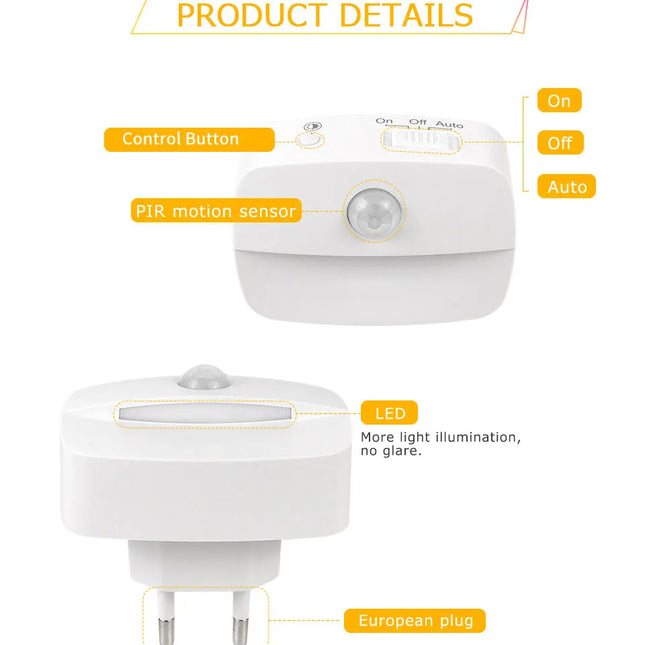 LED night light with motion sensor and 220V EU plug