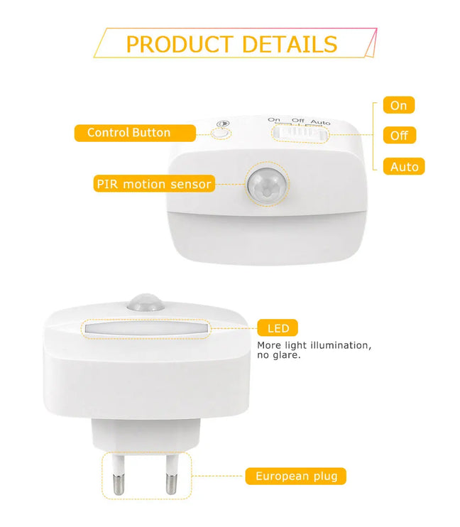 LED night light with motion sensor and 220V EU plug