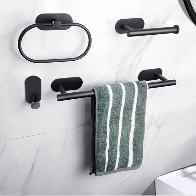 Black set of adhesive bathroom holders