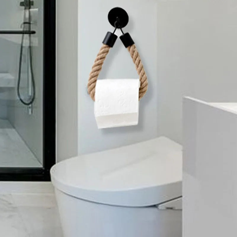 Soporte de papel higiénico sin taladrar en cuerda de linoSoportes para papel