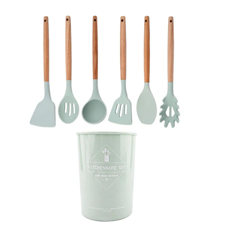 Juego de utensilios para cocina de silicona antiadherentes con mango de maderaUtensilios de cocinaHome & Garden > Kitchen & Dining > Kitchen Tools & Utensils > Kitchen Utensil Sets