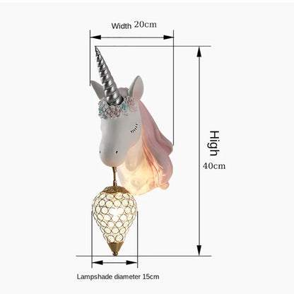 Lámpara candelabro para pared de resina con diseño de unicornio