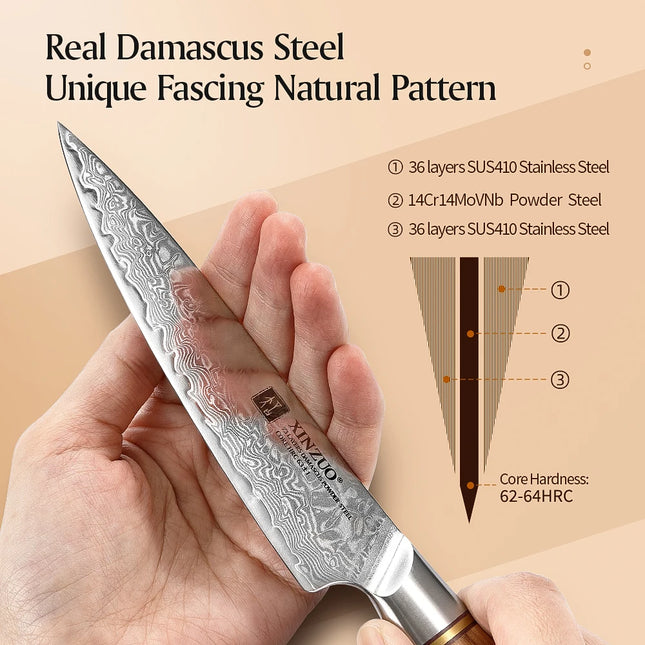 Cuchillo utilitario de 5 pulgadas acero damasco 73 capas mango de olivoCuchillosHome & Garden > Kitchen & Dining > Kitchen Tools & Utensils > Kitchen Knives