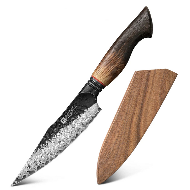 Cuchillo utilitario 5.5" de acero damasco con mango de roble blanco y G10 rojoCuchillosHome & Garden > Kitchen & Dining > Kitchen Tools & Utensils > Kitchen Knives