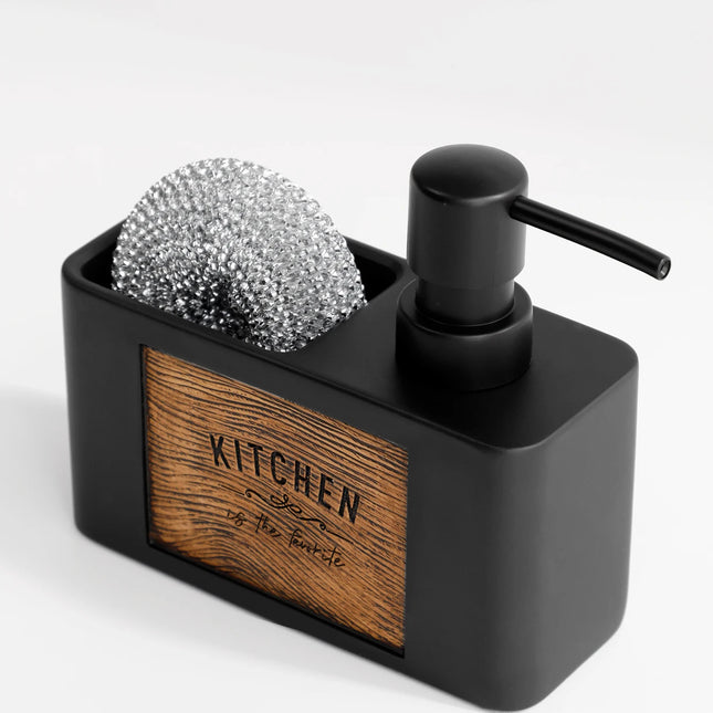 Dispensador de jabón de cocina 200 ml | Botella de resina negra con soporte para esponja | Dosificador líquido para platos y manosDispensadores de jabónHome & Garden > Bathroom Accessories > Soap & Lotion Dispensers