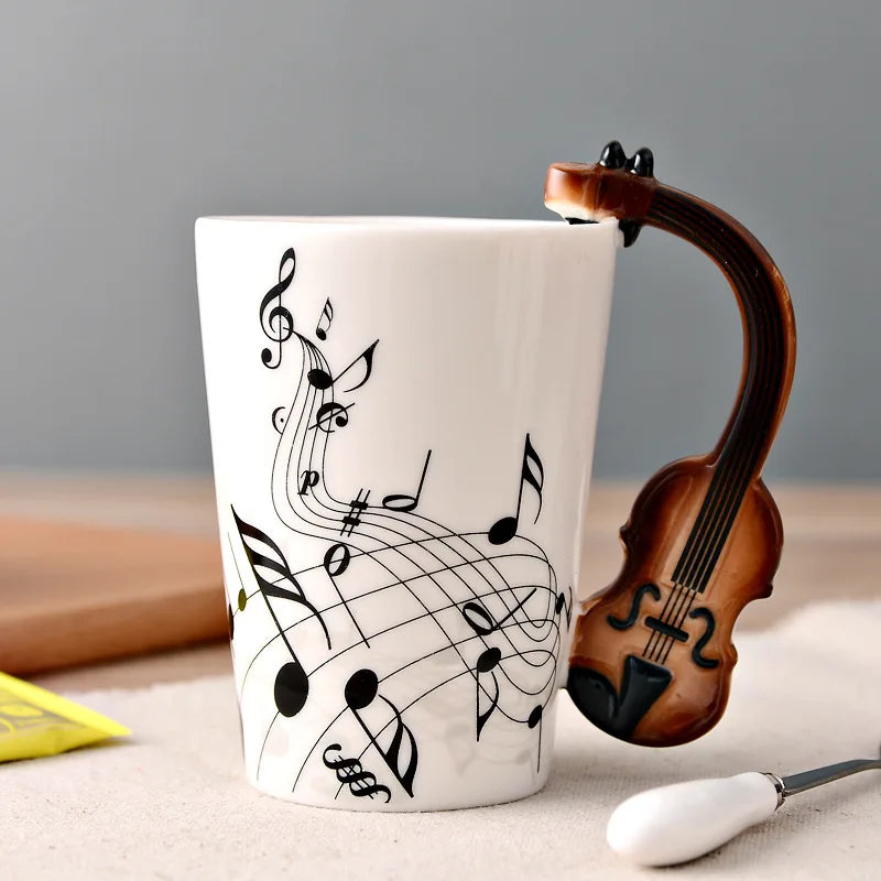 Taza de Cerámica 250ml con Notas Musicales y Asa en Forma de InstrumentoTazasHome & Garden > Kitchen & Dining > Tableware > Drinkware > Coffee & Tea Cups