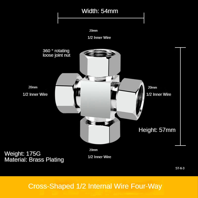 Divisor de grifo 1/2” de latón macizo · Conector en T tres vías · Una entrada y dos salidas para mangueras y tuberíasAdaptadoresHardware > Plumbing > Plumbing Fittings & Supports > Pipe Connectors