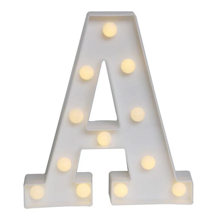 Decorative LED lights in the shape of white letters