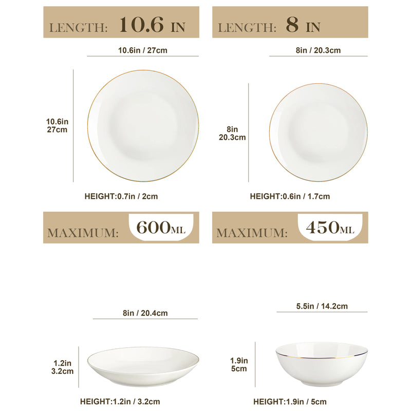 Vajilla de porcelana blanca nórdica 16/32 piezas | plato llano, postre, hondo y cuenco (4/8 comensales)Vajillas completasHome & Garden > Kitchen & Dining > Tableware > Dinnerware > Dinnerware Sets