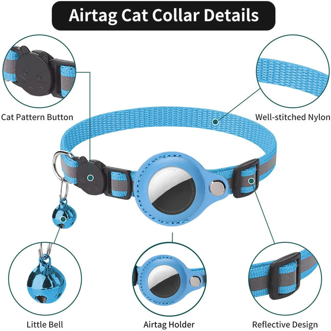 Collar with GPS holder and removable reflective strips for cats