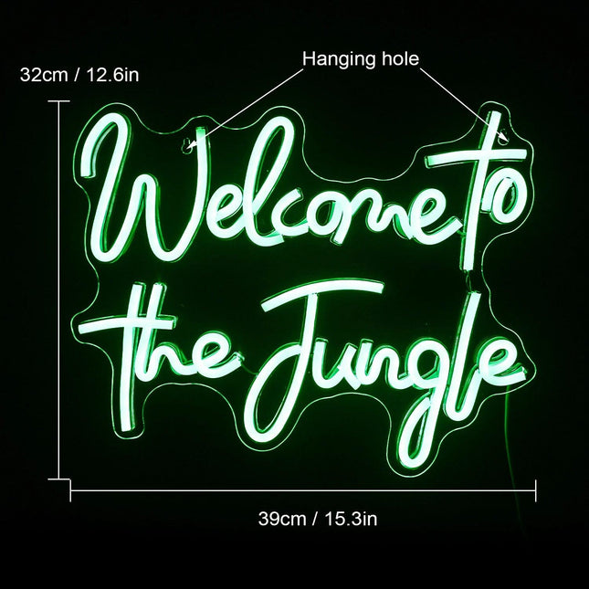 Letrero de neón con luz LED decorativo para pared bienvenido a la jungla