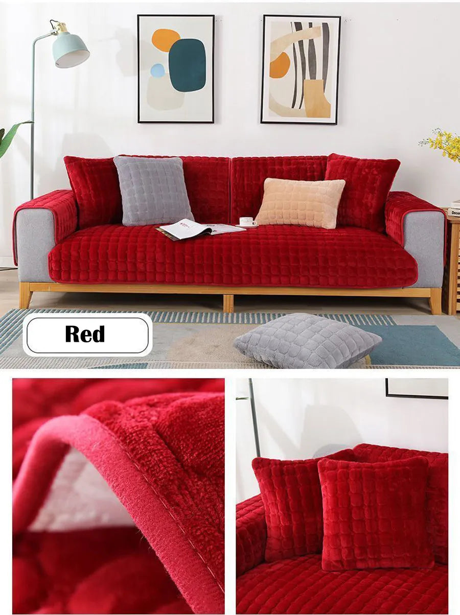 Housses de canapé individuelles en peluche en rouge, bordeaux, rose et blanc