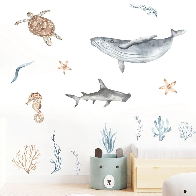 Pegatinas de pared de vinilo con dibujos de animales del océanoAdhesivos
