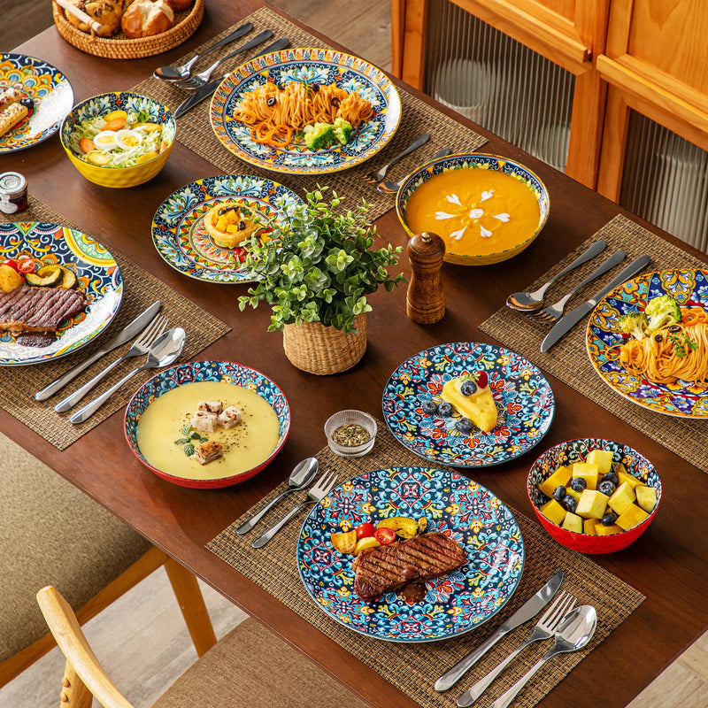Vajilla boho de gres 24/48 piezas | platos (llano/postre) + cuenco cereales + cuenco pastaVajillas completasHome & Garden > Kitchen & Dining > Tableware > Dinnerware > Dinnerware Sets